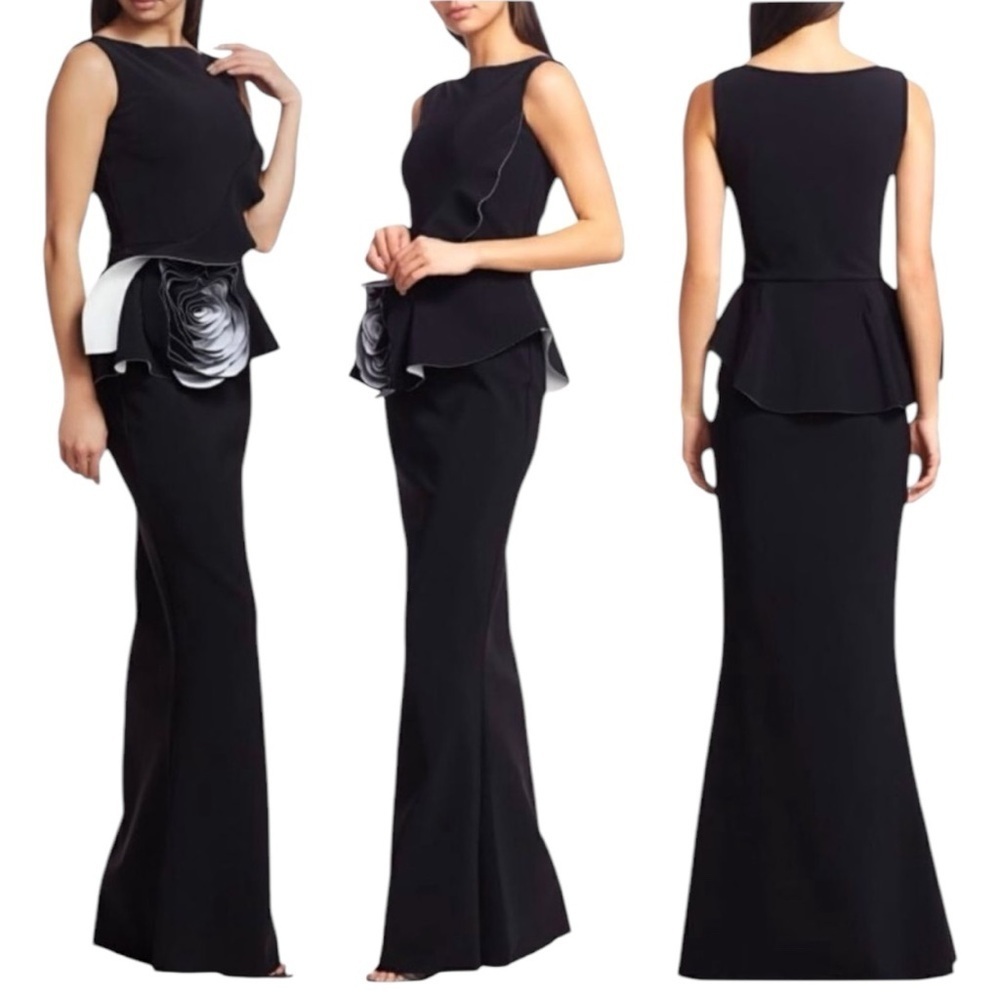 CHIARA BONI LA PETITE ROBE Morny 3D Flower Ruffle Sleeveless Gown Maxi Dress NEW